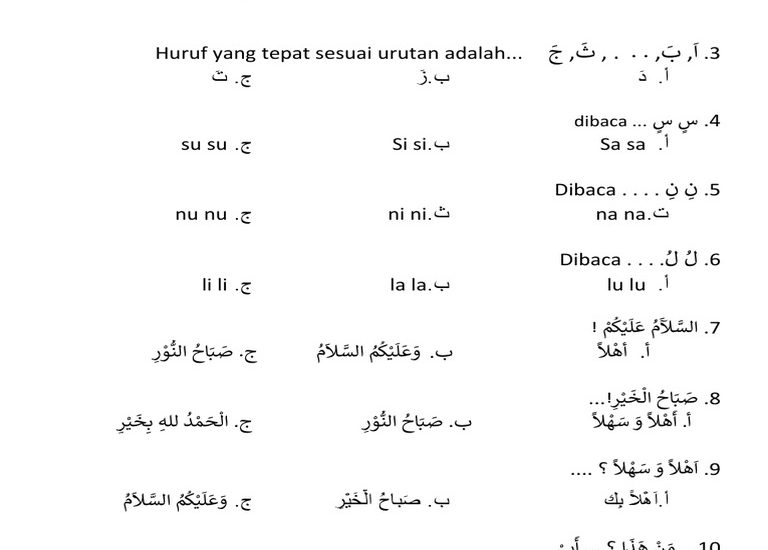 Akhirnya! 5 Lembar Soal Bahasa Arab Kelas 1 Semester 2 dan Kunci Jawaban Siap Cetak
