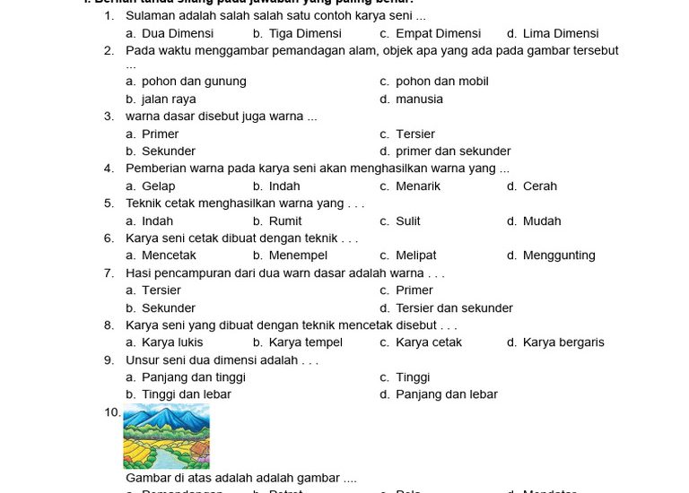Ternyata Begini! Soal Seni Budaya Kelas 2 SD Semester 1 Paling Sering Keluar di 2026