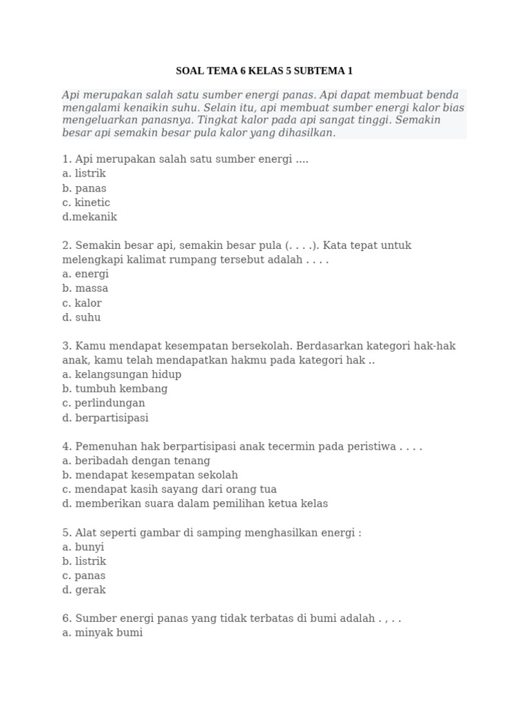 10 Soal Tema 6 Kelas 5 Subtema 2 dan Kunci Jawaban yang Wajib Dikuasai Siswa SD
