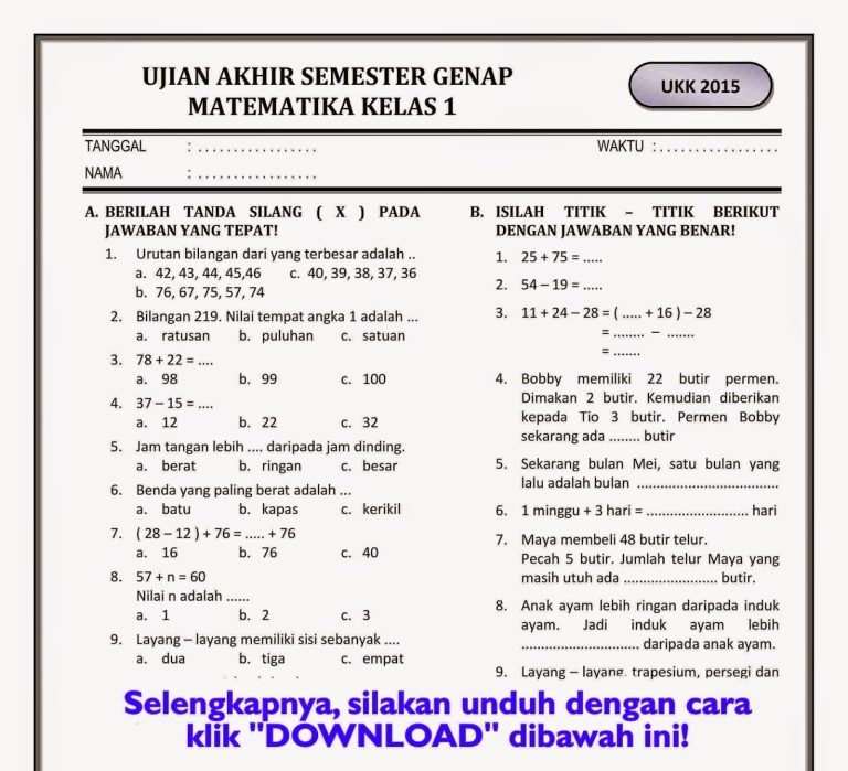 5 Alasan Wajib Tahu Contoh Soal Kelas 4 SD Semester 1 Sebelum Ujian Tiba