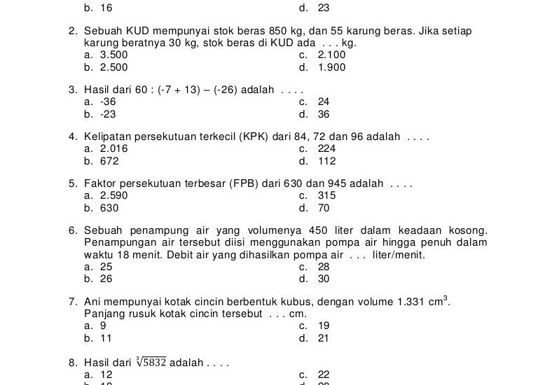 5 Contoh Soal Kelas 4 Matematika Semester 1 Kurikulum 2013 yang Sering Muncul di Ujian, Wajib Tahu!