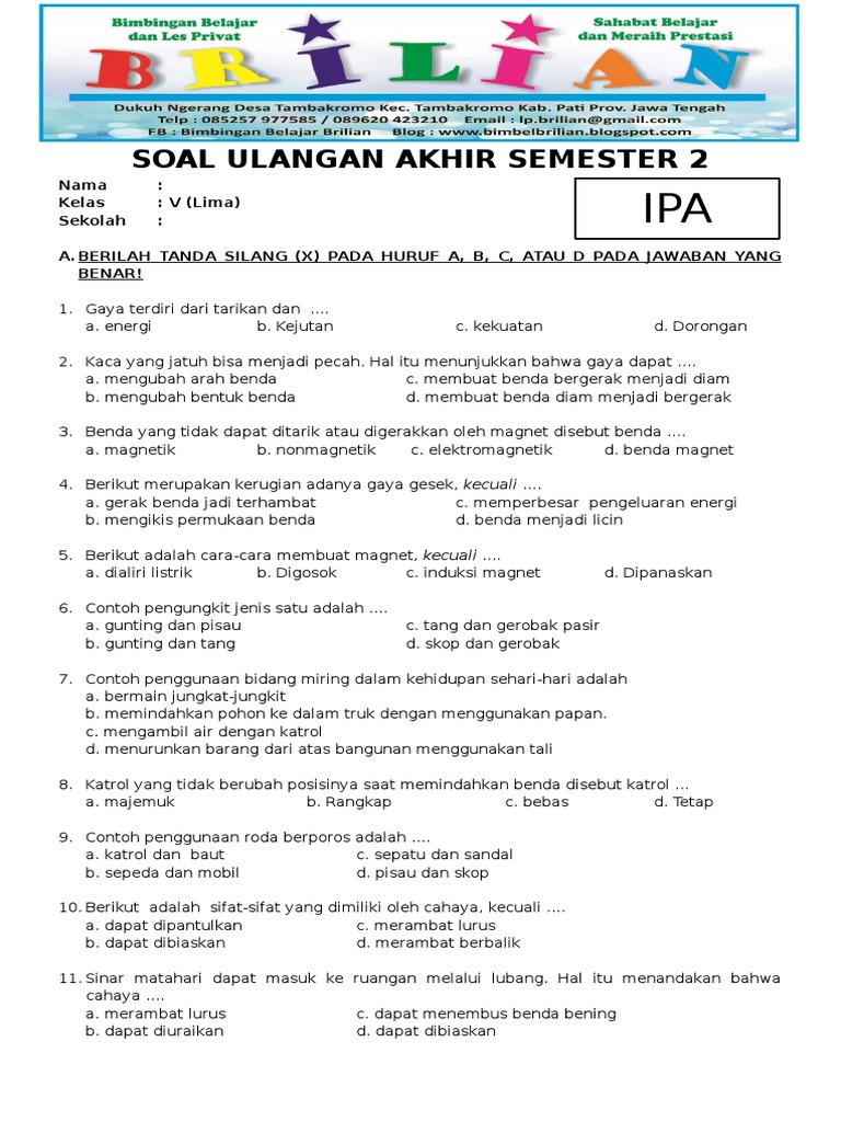 Persiapan Ujian Akhir Semester Download Soal dan Jawaban UAS IPA Kelas Persiapan Ujian Akhir Semester Download Soal dan Jawaban UAS IPA Kelas