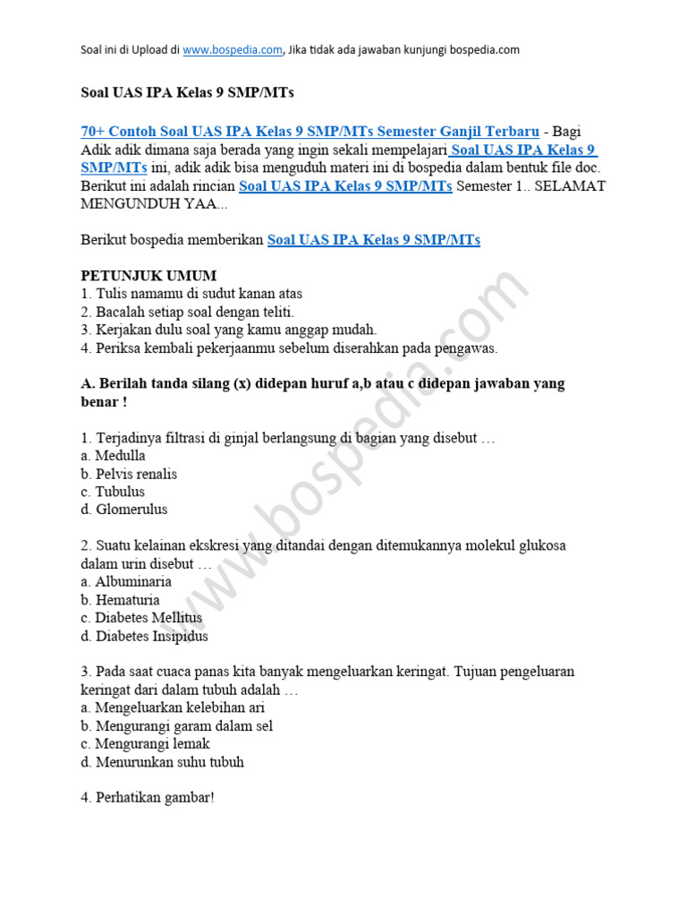 10 Contoh Soal UAS IPA SMP Kelas 9 Semester 1 Paling Sering Muncul, Wajib Kamu Kuasai Sebelum Terlambat