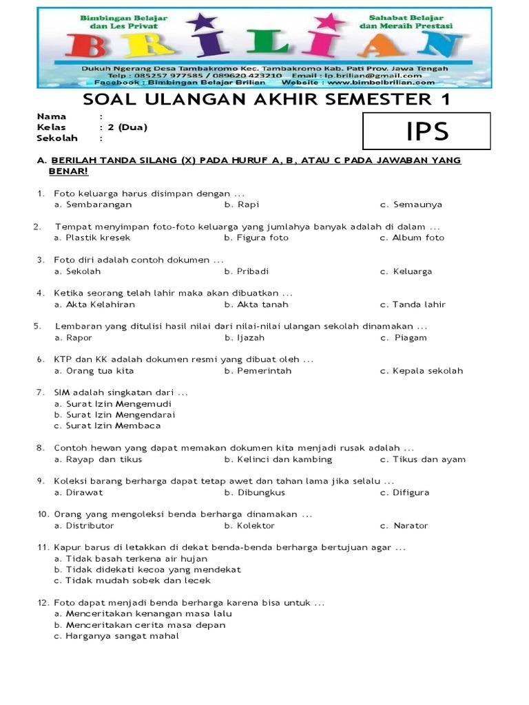 15 Contoh Soal UAS IPS Kelas 2 SD Semester 1 yang Wajib Dilatih Sebelum Ujian Akhir