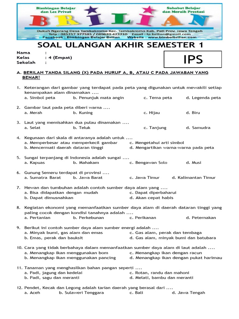 7 Contoh Soal UAS IPS Kelas 4 SD Semester 1 yang Terbukti Membantu Anak Sukses Sekarang