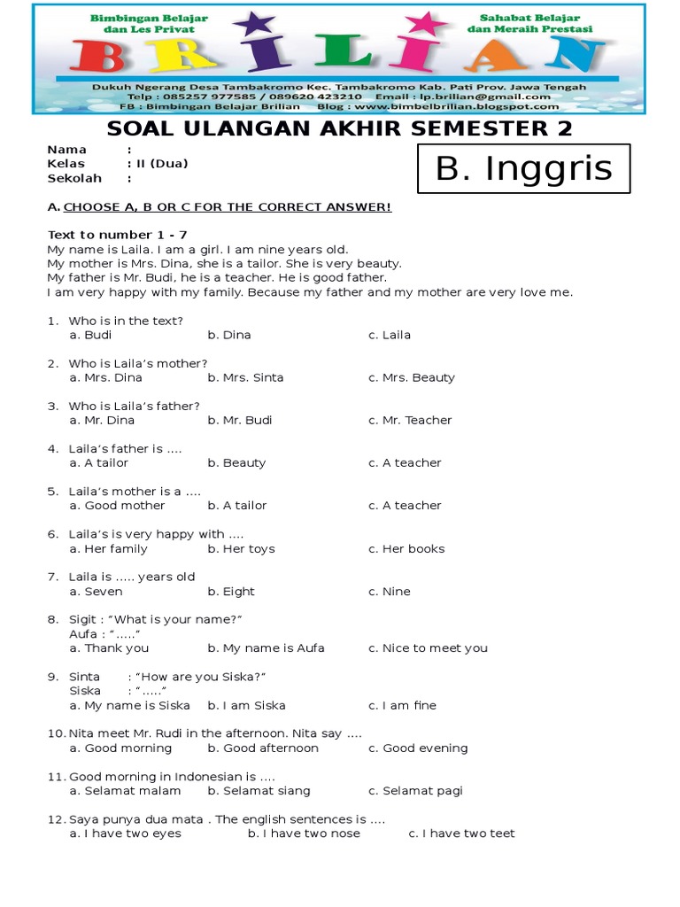 7 Rahasia Contoh Soal Essay Bahasa Inggris SD Kelas 2 untuk Anak Paham Cepat