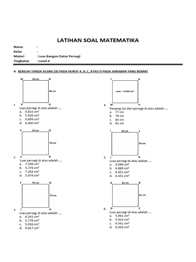 Soal Luas Persegi Kelas 4 PDF Soal Luas Persegi Kelas 4 PDF