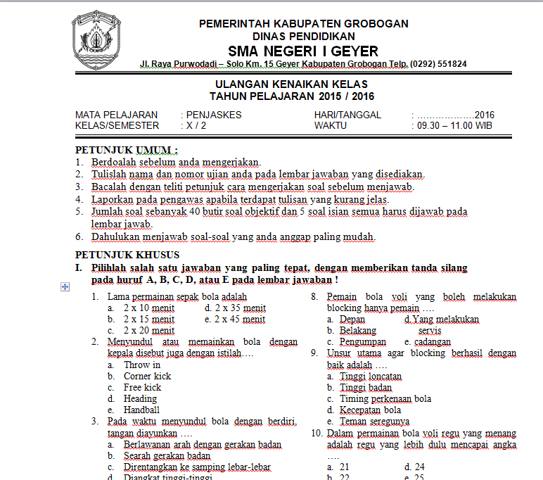Akhirnya Lulus: contoh soal esay penjaskes kelas 10 semester 2 beserta jawabannya