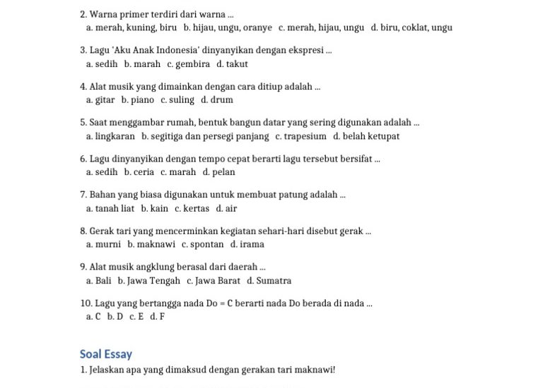 Juragan Les Bocorkan Soal UTS SBdP Kelas 3 Tema Diriku: 7 Contoh Terbukti Sering Muncul