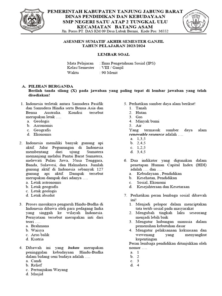 Ternyata Ini 7 Contoh Soal UAS IPS SMP Kelas 8 Semester 1 KTSP yang Sering Muncul dan Wajib Kamu Kuasai Sebelum Ujian