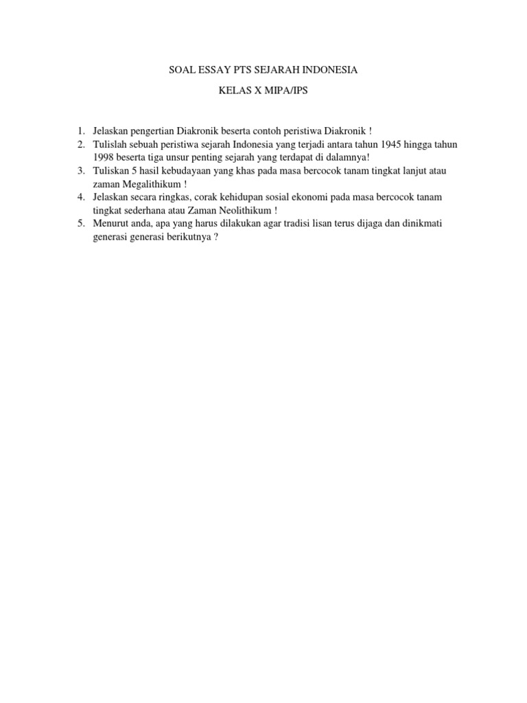 Terbukti! 5 Contoh Soal Essay dan Jawaban Sejarah Kelas X Semester 2 yang Wajib Kuasai
